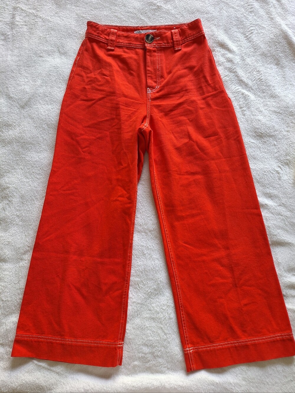 Zara High Rise Culotte Wide Leg Cropped Jeans Red Womens Size 4